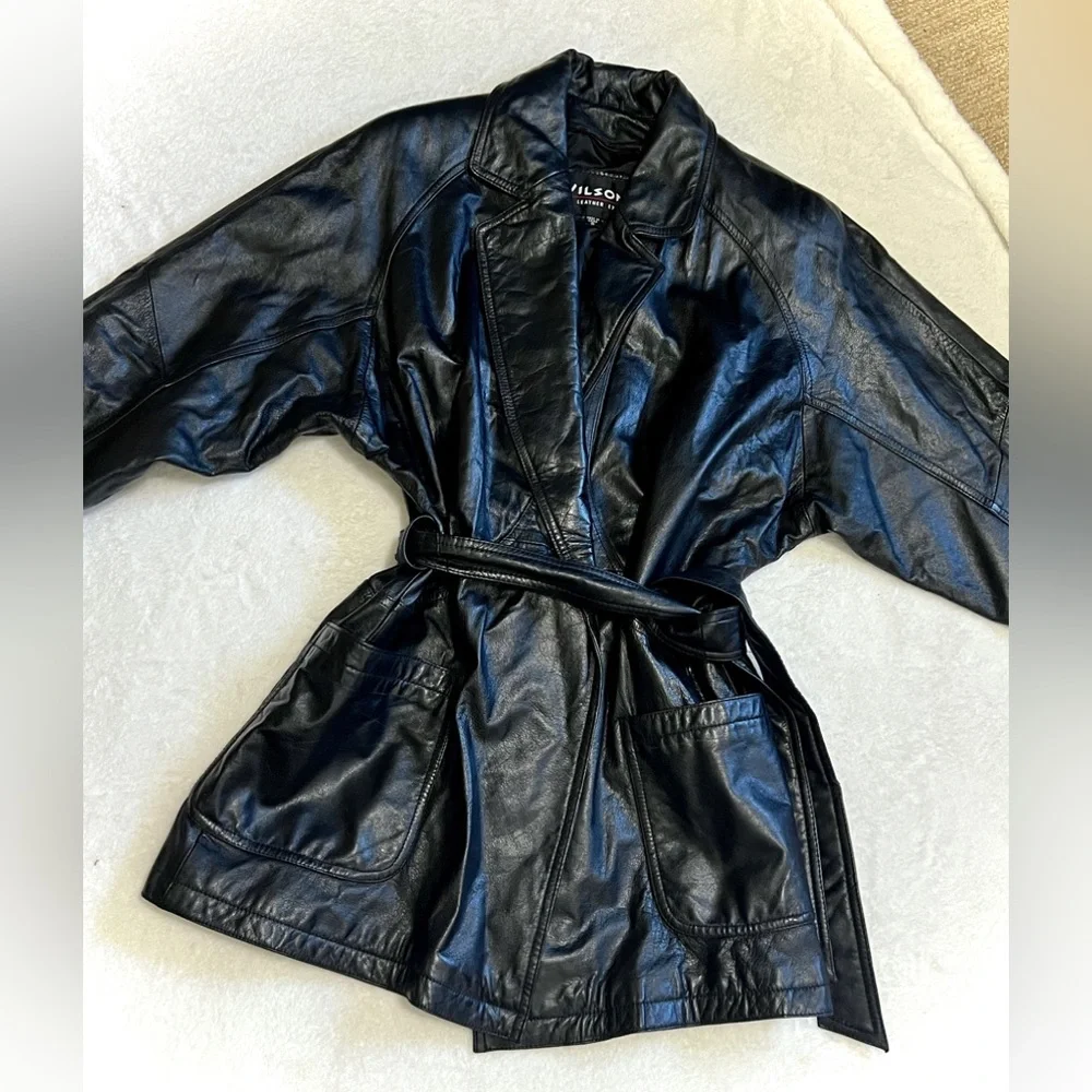 Wilsons Leather Vintage Genuine Leather 90's Trench Coat - Small - Picture 2 of 14